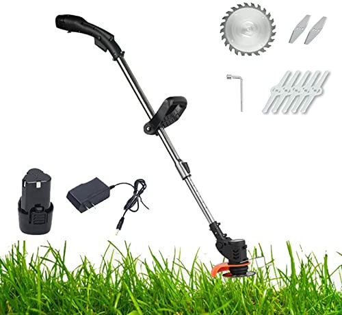 Cortacésped a batería, Cortacésped rotativo eléctrico, Ancho de corte de 30 cm, Corte de cantos cerrados, Rodillo trasero, Ajuste de altura manual, Cómodo de maniobrar, A(Size:una batería,Color:Negro)