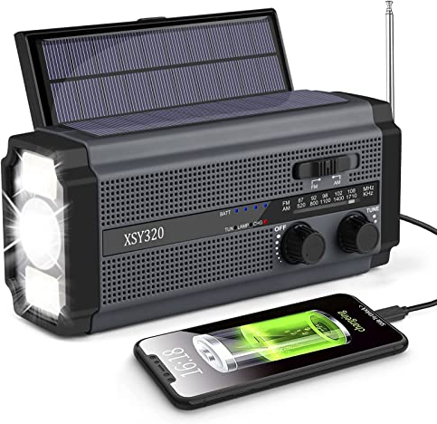 MILFECH Solar Radio, AM/FM Kurbelradio Tragbar Notfallradio mit 5000mAh Wiederaufladbare Batterie, 3 Modi LED Taschenlampe, LED Leselampe, SOS Alarm und Handkurbel Dynamo für Camping, Reisen (Schwarz)