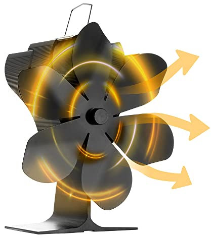 Ailgely Ventilateur de cheminée alimenté par la chaleur 6 lames silencieux pour poêle à bois - Répartition efficace de la chaleur - Circulation écologique de la chaleur - Pour brûleur à bois - Noir