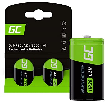Green Cell 8000mAh 1.2V 2 Stck Vorgeladene NI-MH D-Akkus - Akkubatterien HR20 R20 D-Zellen (D), sofort einsatzbereit, geringe Selbstentladung, wiederaufladbare Akku Batterie, ohne Memory-Effekt