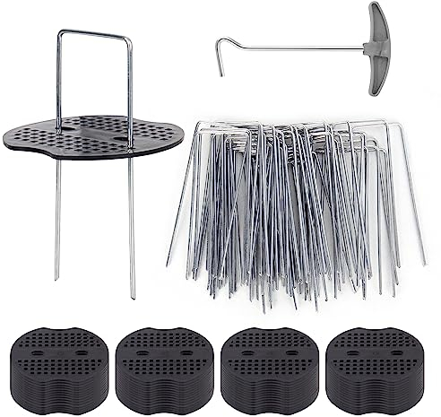 Grapas de Jardín - Grapas De Sujeción De Acero Robusto Grapas Para Césped Artificial 50 Piquetas+50 Arandelas Mallas Antihierba, Piquetas Camping Suelo Duro Clavos Jardín Metal Galvanizado En Caliente