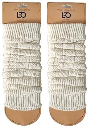 Leo Design 2X Natural Lambs Wool Women Leg Warmer- Blend of Lambs wool and Polyamide- Cable knitted Leg Warmer - One Size- Luxury Cold winter/Legwarmer (2X White)