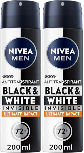 NIVEA MEN Déodorant anti-transpirant Spray Black&White Ultimate Impact 200 ml, antitranspirant homme protection 48H, antitranspirant aisselles sans alcool (Lot de 2)