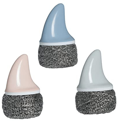 PartyKindom 6pcs Creative Handle Stainless Steel Wire Cleaning Brush Kitchen Scourers for Pots Pans and Dishes Grey and Non-Scratch Kitchen Cleaning Tool