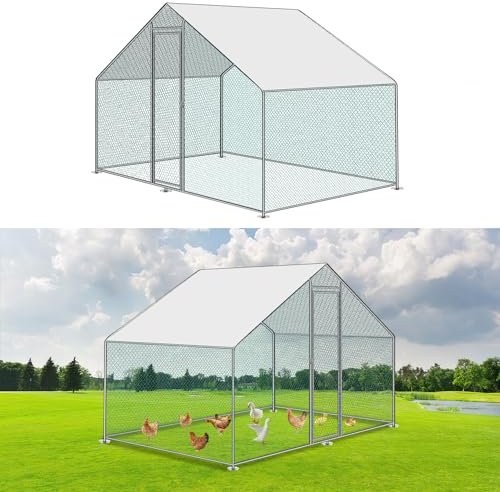 Aopunly Hühnerstall 3x2x2m Metall Freilaufgehege Freigehege mit Dachplane Schloss, Hühnerkäfig Heimtiergehege Kaninchenstall für Hühner Geflügel