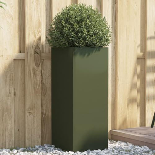 CIADAZ Jardinera de Acero Laminado en frío Verde Oliva 32x27,5x75 cm, Huerto Urbano Terraza, Jardineras Exterior, Jardineria Maceteros, Mesa De Cultivo, Huerto En Casa - 841574