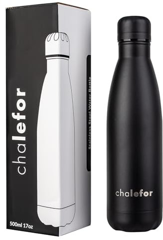 Stainless Steel Water Bottle, Double Wall Vacuum, 500ml Insulated, Keep Drinks Cold for up to 24 Hrs and Hot for up to12 Hrs, BPA Free, for Sports & Gym, Lightweight. Leakproof, Black, Valentine Gift