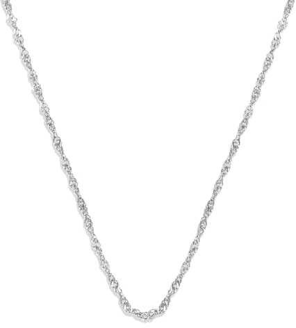 Mono Pebble Gold Necklace, Waterproof and Hypoallergenic Dainty Rope Chain Necklace with Extension and Strong Lobster Hook, White Gold