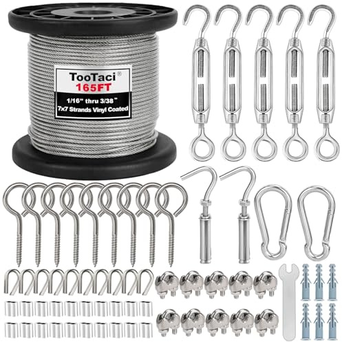 TooTaci 2mm Stainless Steel Wire Cable Kit, 50M Strings Lights Hanging Kit