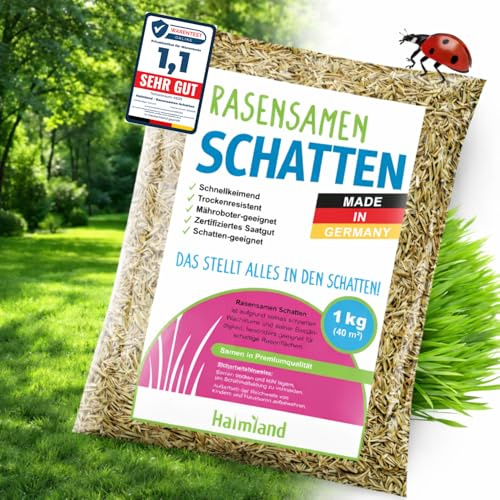 halmland® Semillas de césped sombreado de germinación rápida, 1 kg para 40 m², césped premium para áreas sombreadas, semillas de hierba resistentes a la sequía primaveral, fabricadas en Alemania,