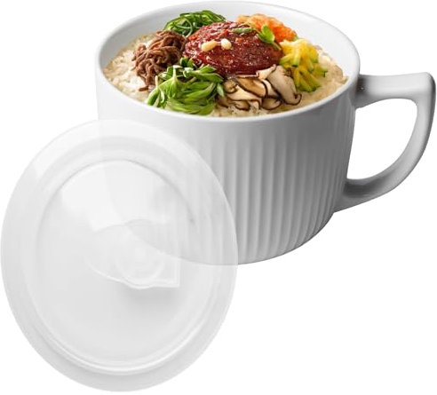 GBKDQQ Keramik Suppenschüssel mit Henkel, 900ml Suppentassen mit Henkel Mikrowellen Suppentasse Keramik Kaffeetasse Groß Für Fruchtsalat, Haferflocken, Obst (Weiß)