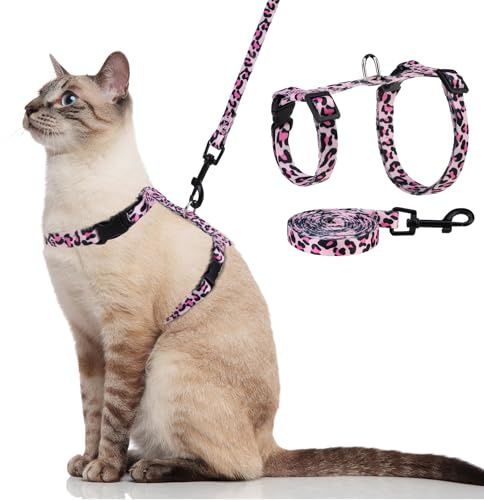 PAWCHIE Cat Harness and Leash Set, Cats Escape Proof-Adjustable Kitten Harness Lightweight Soft Outdoor Walking Travel Pet Safe Harness, Puppy Harness for Girl Cats Bunny Rabbit Small Dog, Pink M