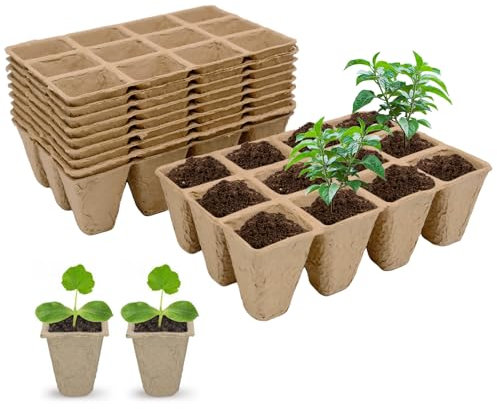 12 Pezzi Vasetti per Piantine, Vasetti per Trapianto di Fiori e Piante in Fibra di Legno, Semenzaio Germinazione per Giardino, Baco, Serra o Ortaio, 144 Cellule