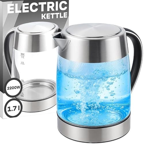 Retoo Glas Wasserkocher Elektrischer 1.7L 2200W Edelstahl, Überhitzungsschutz, Warmhaltefunktion, BPA-frei, Leise, Sicher, Ideal für Tee, Kaffee & Babynahrung