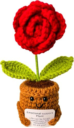 FAMINESS Rose Flower Support Crochet Doll Valentines Gifts for Boyfriend Girlfriend Husband Funny Positive Life Doll for Couple Fiance Women Wife Him Her Birthday Christmas