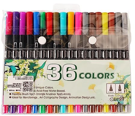 ZIXINNKC Juego de rotuladores de pincel de acuarela de 36 colores, rotuladores profesionales suaves y flexibles de doble punta para pintura para colorear para niños y adultos