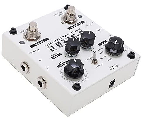 Eminchu Delay Effect Stereo Pedal med 8 Lägen och Looper-funktion för Musiker, White Metal Finish, Inkluderar Användarmanual