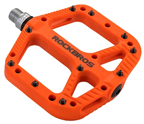 ROCKBROS Mountain Bike Pedals Nylon Composite Bearing 9/16 MTB Bicycle Pedals with Wide Flat Platform Orange