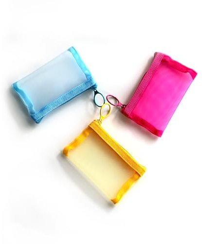 patu Mini Zipper Mesh Bags, 4 x 5, Size S / A7, 5 Pieces, Beauty Makeup Lipstick Cosmetic Accessories Organizer, Small Travel Kit Storage Pouch, Assorted Colors