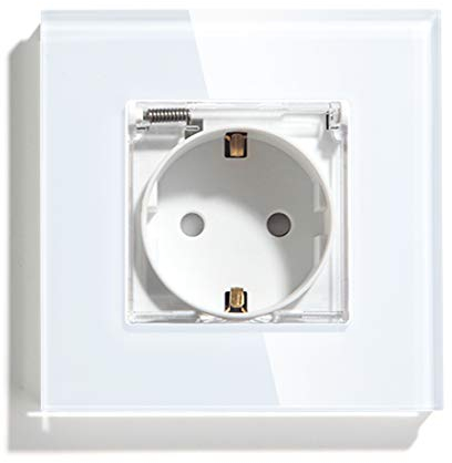 BSEED Presa da incasso con copertura impermeabile, presa da parete in vetro, ideale per ambienti umidi e interni, 86 mm, 1 scomparto bianco