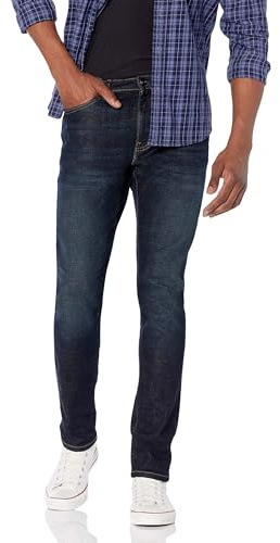 Amazon Essentials Pantalón Vaquero Elástico de Ajuste Ceñido - colores interrumpidos Hombre, Lavado Suave/Índigo Oscuro, 32W / 30L