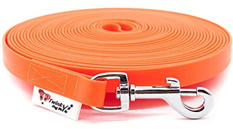 Twinkys Dog Style Hundeleine Schleppleine Wasserabweisend 15 mm breit für Hunde bis 50 kg MIT Handschlaufe 5 Meter Neon Orange Made in Germany