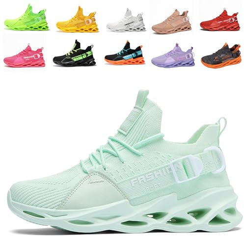 Uomo Donna Running Scarpe da Ginnastica Leggere Traspirante Casual Sportive Mesh Comode Fitness Jogging Sneakers Multicolore G133 Apple Green 41