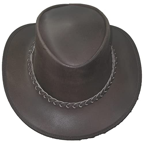 Hunter Outdoor Ned Kelly Real Leather Braided Traveller Hat Brown Oxhide Cowboy Style Large for Outdoor