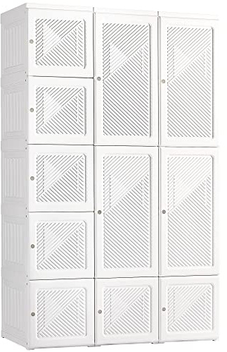 HOMCOM Portable Wardrobe Closet, Folding Clothes Storage Organizer with 8 Cube Compartments, 2 Hanging Rods, 11 Magnet Doors, White