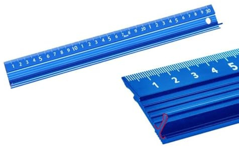 Regla de corte de aluminio con agarre elevado de 30 cm, regla de seguridad para manualidades de metal para medición de longitud (azul)