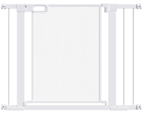 PawHut Pressure Fit Safety Gate for Doorways and Staircases, Dog Gate w/ Auto Closing Door, Pet Barrier for Hallways w/ Double Locking, Openings 75-103CM - White