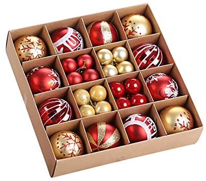 Heflashor Weihnachtskugeln Kunststoff Set,42/44 Stücke 6CM Christbaumschmuck Weihnachtsdeko,Weihnachtsbaum Dekorationen für Weihnachten(44 PCS -Gold/Rot)