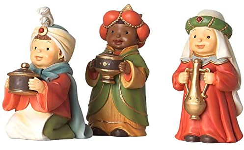 AC - Figuras 3 Reyes Magos Naïf para belén navideño, marmolina, Figuras Decorativas para Nacimiento, Pesebre, Navidad, Adorno Tradicional, 9 cm.