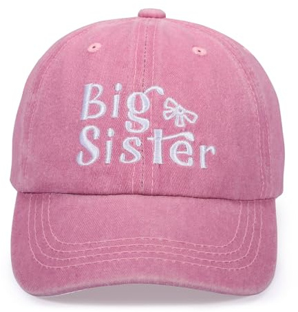 Pink Big Sister Embroidered Baseball Caps for Kids - Adjustable Washed Distressed Vintage Cowboy Sun Hat Gift for Girls Ages 3-8