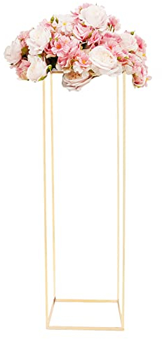 Soporte para flores para bodas, centros de mesa, 100 cm, jarrones dorados de metal con placa acrílica transparente, jarrón de suelo alto, geométrico, columna de flores para decoración del hogar,