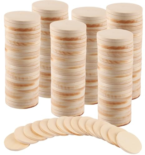 MUXHEL 100er-Set 5cm Holzscheiben, 50mm Holz Scheiben, 5 mm dick Unvollendete Holzplatte, Holzscheiben zum Basteln, Holz Log Scheiben, Holzplatten zum Basteln für DIY-Projekte