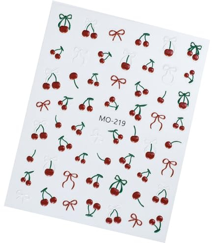 1 feuille d'autocollants pour nail art - Fruits mignons - Cerise - Accessoire de décoration d'ongles pour filles et femmes - Motifs acryliques