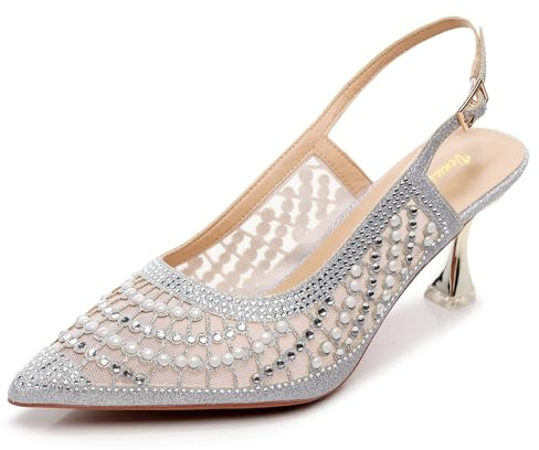 VenusCelia Women's Charming Lady Slingback Pump Shoe (7.5 M US,Silver Studded)