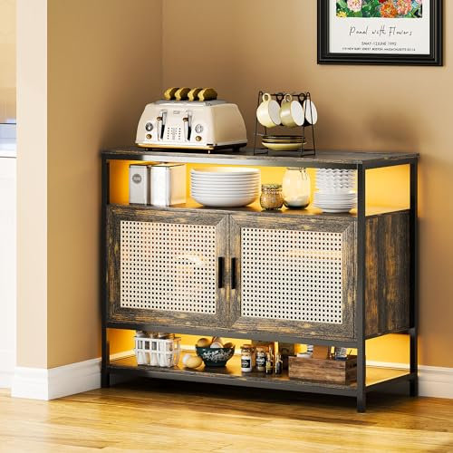 Lvifur Sideboard mit Schubladen und Große Speicherkapazität,Kommode Wohnzimmer mit LED-Licht,Buffetschrank Sideboard mit USB-Aufladung,100 x 40 x 80 cm