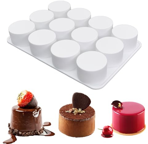 SEABABOO silikonform cylinder 12 Cavity av L45 x H30 mm chokladformar | Cylinderformad bakform för choklad muffin Brownie mousse tårta chokladfabrikant praliner kakor