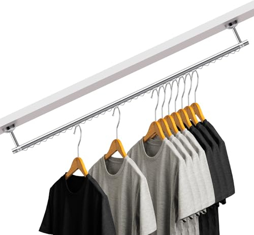 Wonderjune Closet Rail Hanging Closet Rod, 41 Any Angle Clothes Hanging Rail Under Stairs Storage Sloped Ceiling Mount Clothes Rod for Under Stairs Attic Bedroom Wall Mount(Silver)