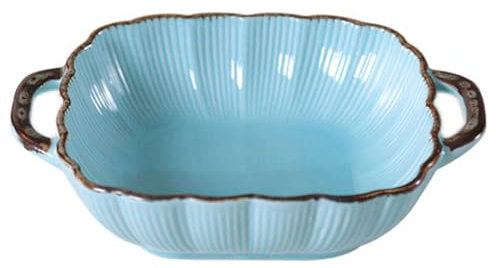 Molde para lasaña Rectangular de cerámica y Porcelana con asa, Molde pequeño para Hornear para 1 Persona, Fuente para Horno Apta para Horno, Azul Claro, 21 x 16,5 x 5 cm, 500 ml