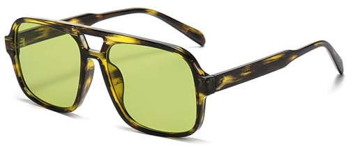 Runhuis Lunettes de soleil vintage années 70 pour femmes et hommes - Style rétro - Lunettes carrées à monture rectangulaire grande