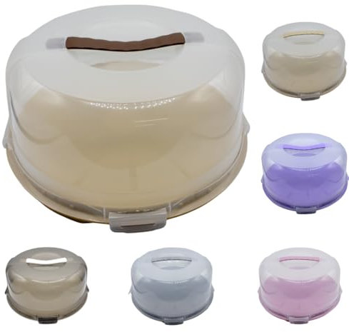 Buzztrove Cake Carrier with Beige Base | Cake Carrier with Handle, 30cm Semi Transparent Dome & 4 x Secure Locking Lid, Premium Cake Storage Container for Cakes, Pies & Pastries (Beige)