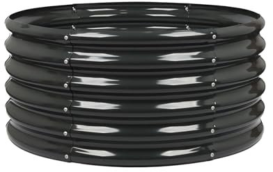 Harbour Housewares Raised Garden Bed - Anthracite - 90 x 45cm - Round - Bottomless Metal Raised Bed Galvanised Steel Planter Box for Growing Outdoor Plants, Vegetables, Flowers and Herbs