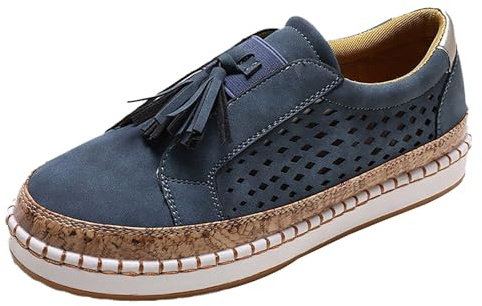 Sneakers da donna in tessuto, scarpe basse, slipon, per il tempo libero, leggere, traspiranti, scarpe da ginnastica basse, comode per attività all'aperto, casual, eleganti, Blu, 41 EU