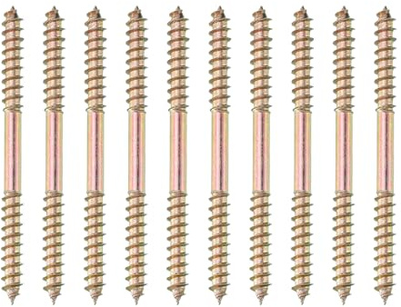 sourcing map 10 Pcs Double Ended Screws, M5 x 65 mm Carbon Steel Hanger Bolts, Self-Tapping Wood Dowel Screws for Wood Joint Furniture, Color Zinc
