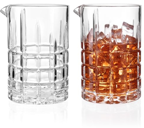 Tequibar 2 Pack Cocktail Mixing Glass, 18.5oz Crystal Mixing Glass, Thick Bottom Bar Stirring Glasses for Whiskey Manhattan Martini