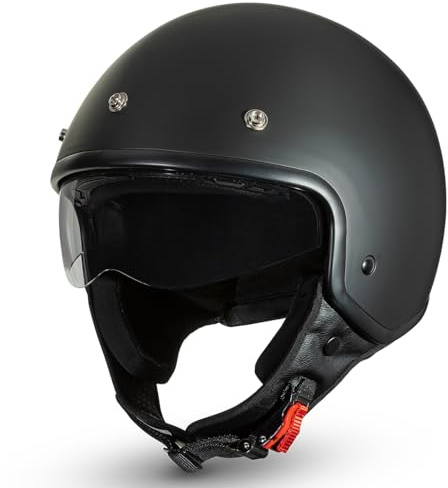 CRUIZER Casco Jet moto Scooter con visiera sole a scomparsa Nero Opaco
