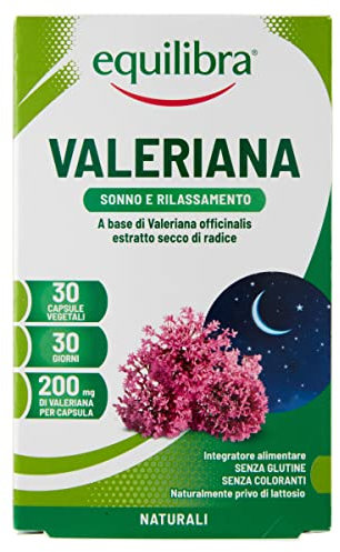 equilibra Integratori Alimentari, Valeriana, Integratore Per Favorire Il Sonno E Il Rilassamento In Caso Di Stress, Da Assumere Prima Di Dormire, 30 Capsule